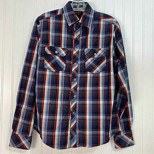 Buckle Black Button Up Shirt Men‎ Small Long sleeve Slim Fit Plaid